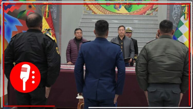 Presidente de Bolivia, Luis Arce y nuevos mandos militares. foto: Agencia boliviana de información