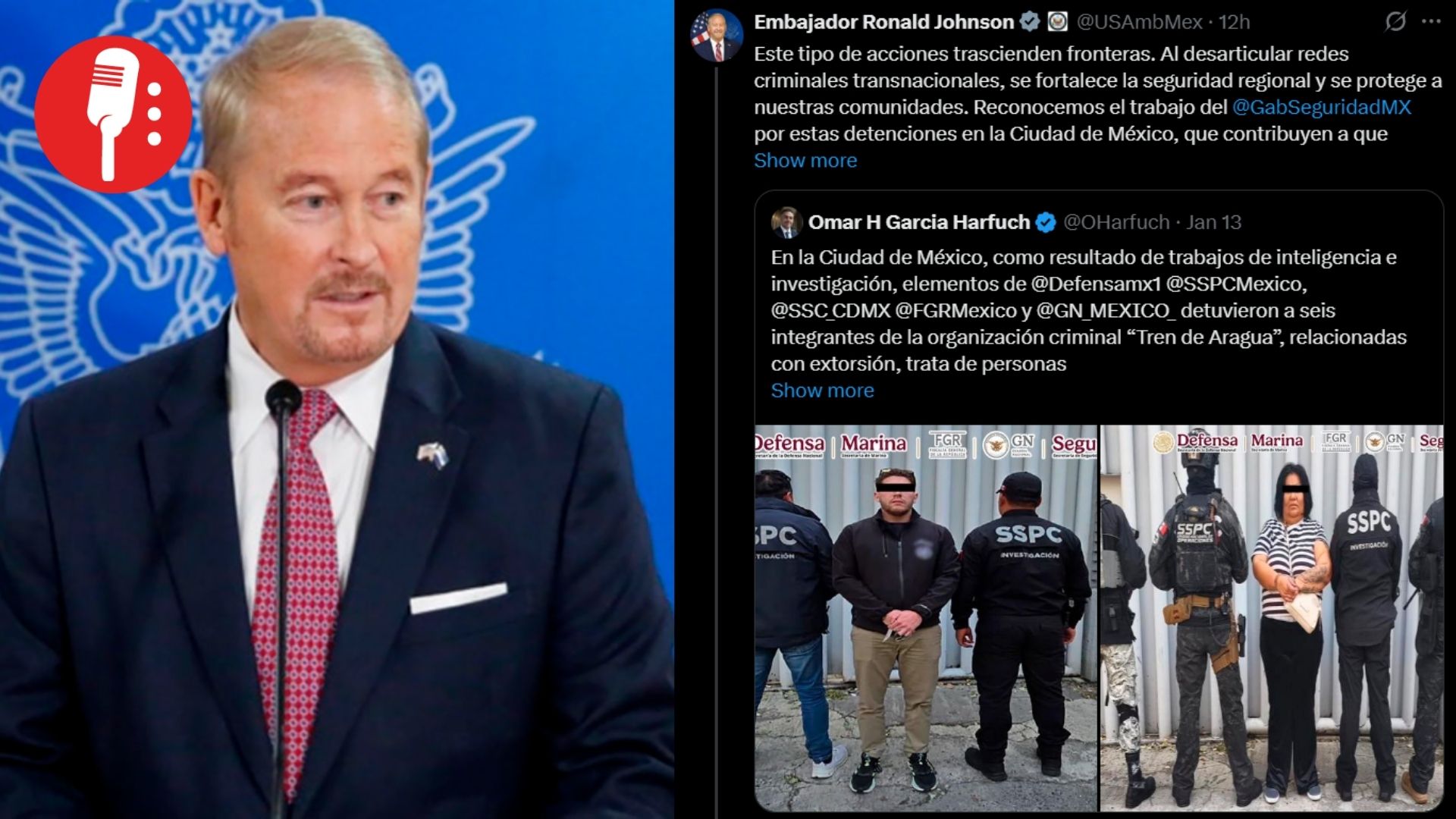 Embajador de Estados Unidos reconoce a México por golpes al Tren de Aragua y al CJNG